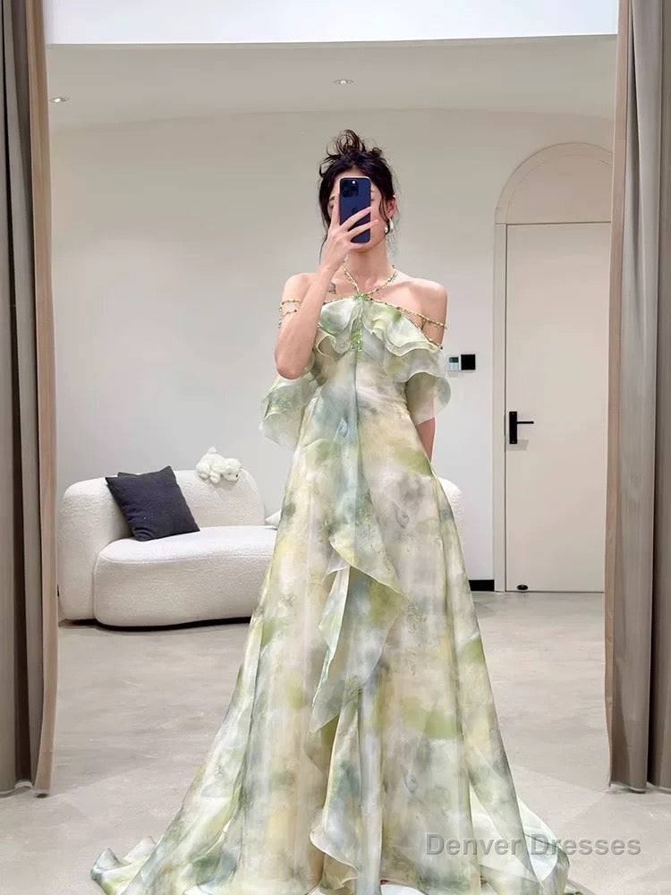 Elegant A Line Halter Chiffon Ombre Green Long Prom Dresses Evening Party Dress CC1260 Secondary image