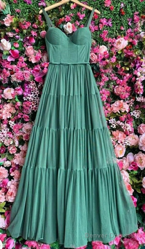 Elegant A Line Long Green Prom Dress 22Th Birthday Outfits Main image