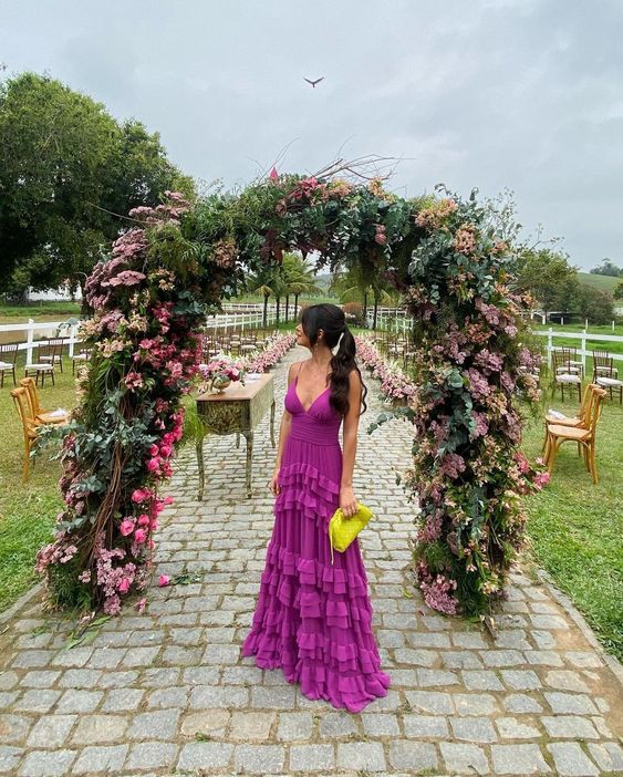 Elegant A Line Long Tiered Chiffon Prom Dress 22Th Birthday Outfits Main image