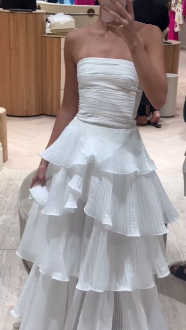 Elegant A Line Long White Tiered Prom Dress 21Th Birthday Outfits Secondary image