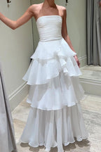 Elegant A Line Long White Tiered Prom Dress 21Th Birthday Outfits