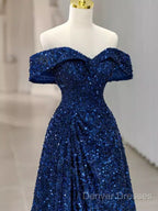 Elegant A Line Off The Shoulder Royal Blue Prom Dress Formal Evening Dress