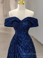 Elegant A Line Off The Shoulder Royal Blue Prom Dress Formal Evening Dress