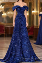 Elegant A Line Off The Shoulder Royal Blue Prom Dress Formal Evening Dress