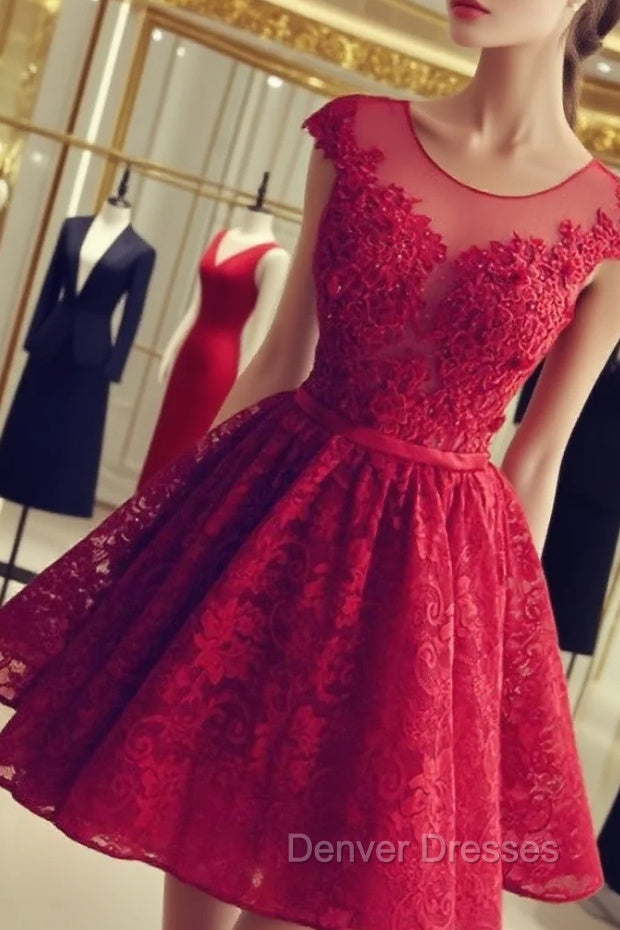 Elegant A-Line Prom Homecoming Dress Jewel Short Back Lace Applique Main image