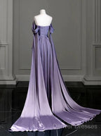 Elegant A Line Purple Satin Long Prom Dress Formal Party Gown