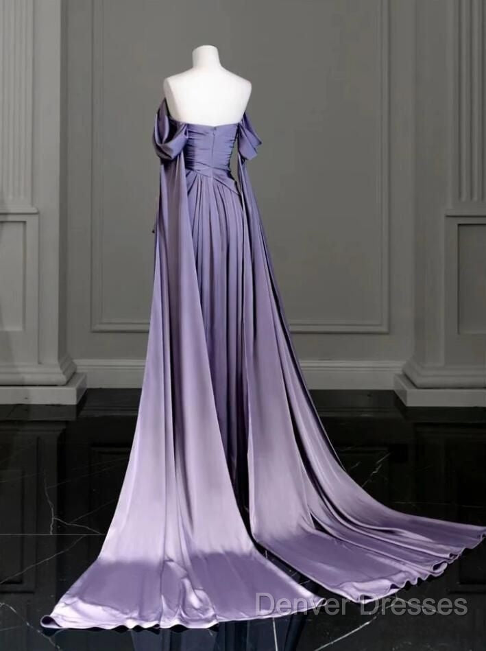 Elegant A Line Purple Satin Long Prom Dress Formal Party Gown