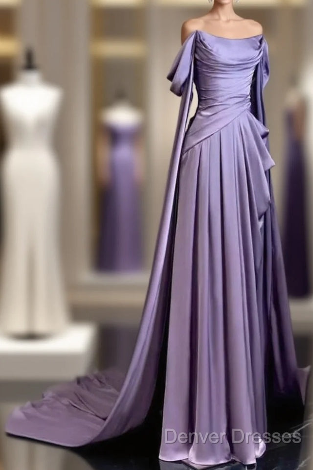 Elegant A Line Purple Satin Long Prom Dress Formal Party Gown Main image