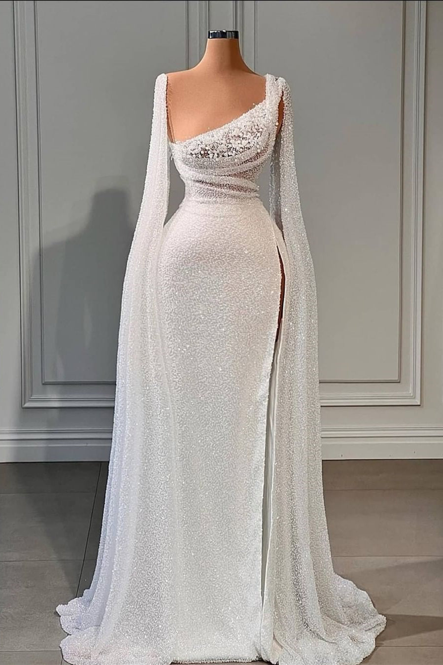 Elegant A-Line Sequins Split Bridal Dress With Beads Main image