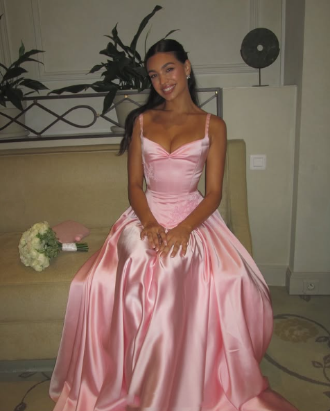 Elegant A Line Spaghetti Straps Floor-Length Satin Long Pink Evening Dress Prom Dress