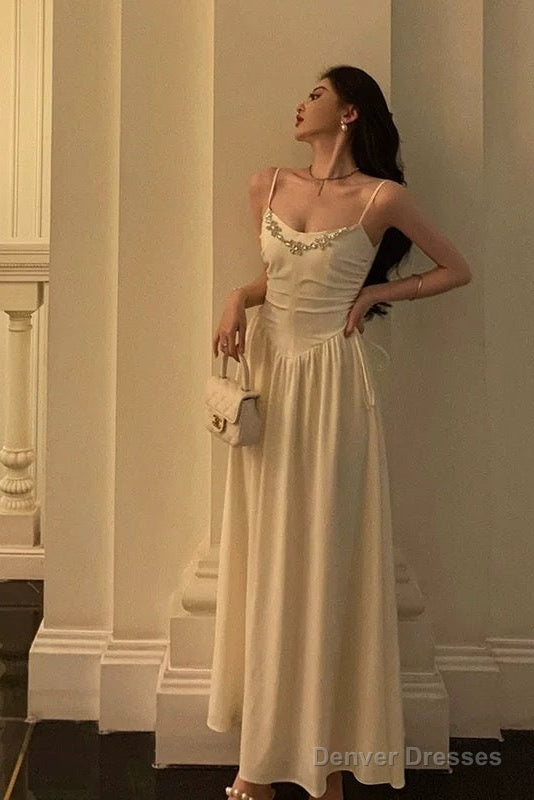 Elegant A Line Spaghetti Straps Long Prom Dresses Birthday Outfits Evening Gown