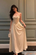 Elegant A Line Spaghetti Straps Long Prom Dresses Birthday Outfits Evening Gown