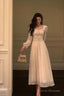 Elegant A Line Square Neckline Long Sleeves White Chiffon Prom Dresses Birthday Outfits Evening Gown