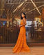 Elegant A Line Strap Long Organge Prom Dress 22Th Birthday Outfits