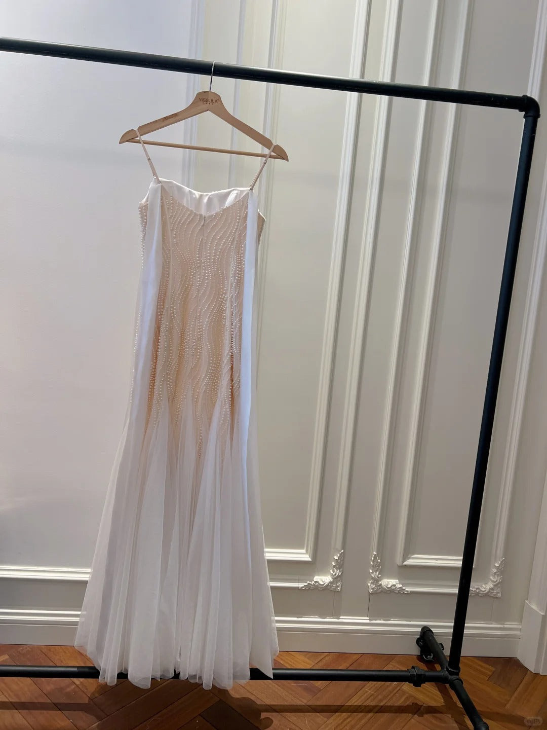 Elegant A-Line Strap Pearl Tulle Long Prom Dress Evening Dress