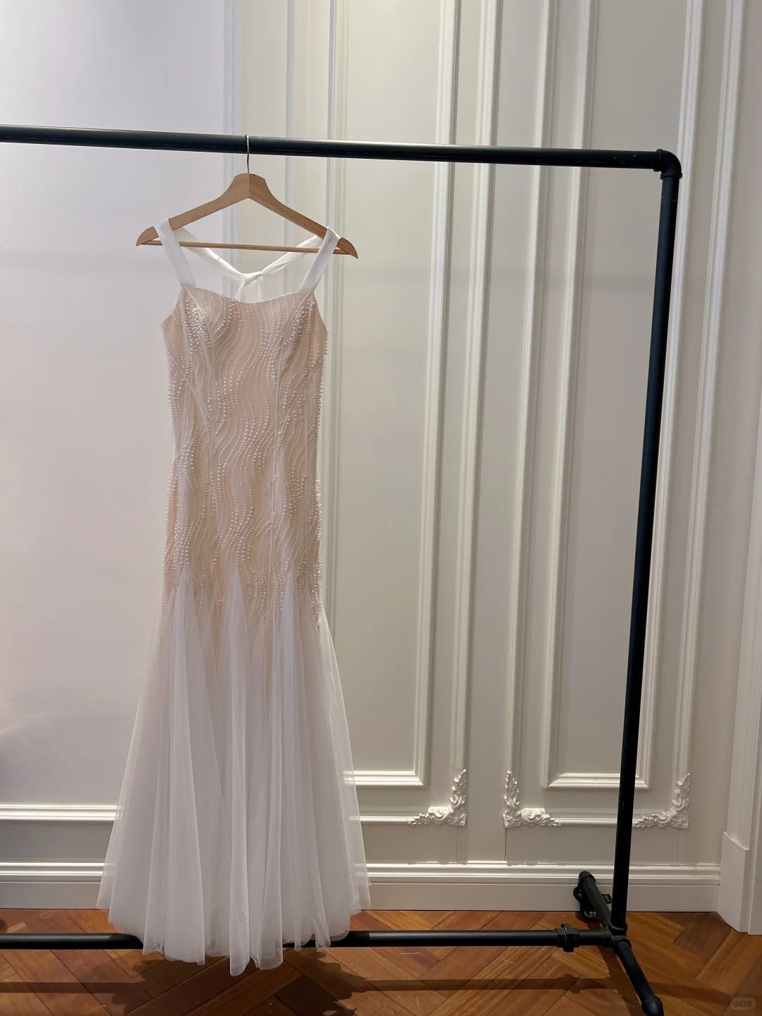 Elegant A-Line Strap Pearl Tulle Long Prom Dress Evening Dress Main image