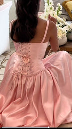 Elegant A Line Straps Pink Satin Long Length Prom Dress Birthday Outfits