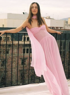 Elegant A Line Sweetheart Pink Chiffon Long Prom Dress Party Dress Summer 20Th Birthday Outfits 18Th Birthday Dress