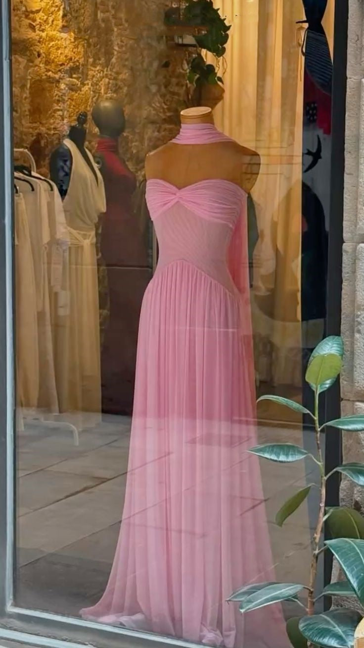 Elegant A Line Sweetheart Pink Chiffon Long Prom Dress Party Dress Summer 20Th Birthday Outfits 18Th Birthday Dress