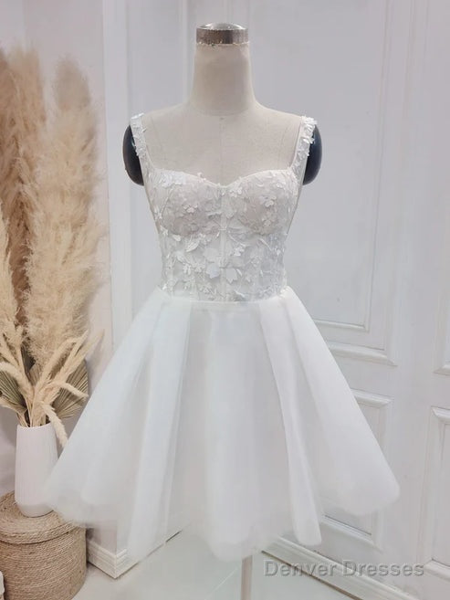 Elegant A-Line Sweetheart Wedding Dress With Lace Short White Beautiful