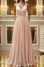 Elegant A Line V Neck Pink Long Prom Dress, Pink Formal Graduation Evening Dress