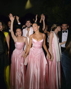 Elegant A Line V Neckline Bridesmaid Dress Floor-Length Satin Long Pink Evening Dress Prom Dress