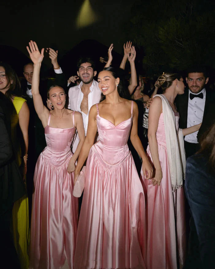 Elegant A Line V Neckline Bridesmaid Dress Floor-Length Satin Long Pink Evening Dress Prom Dress