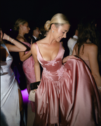 Elegant A Line V Neckline Floor-Length Satin Long Pink Evening Dress Prom Dress