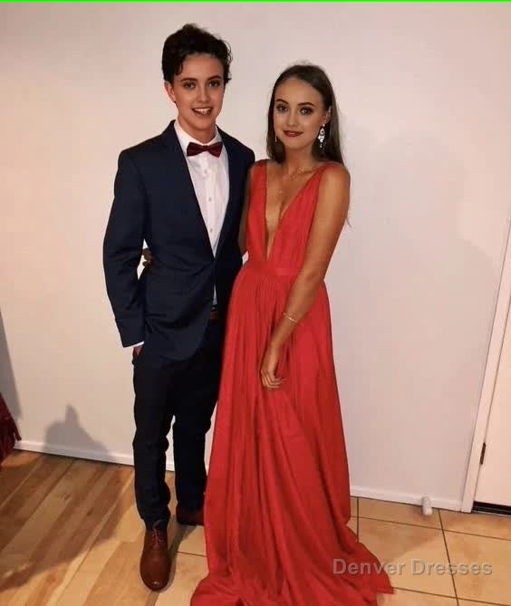 Elegant A line V Neckline Long Red Prom Dress 22th Birthday Outfits Main image