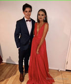 Elegant A line V Neckline Long Red Prom Dress 22th Birthday Outfits