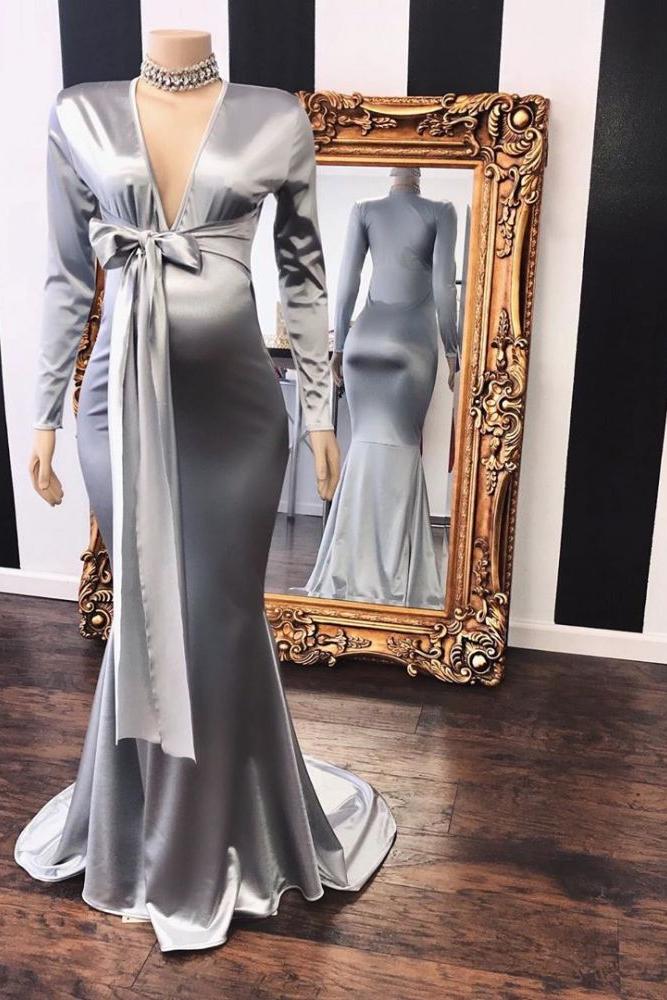 Elegant Adjustable V-Neck Long Sleevess Mermaid Pregnant Formal Dresses Secondary image