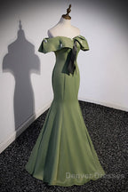 Elegant And Noble Clover Green Off The Shoulder Sleeveless Fishtail Evening Dress With Clover Green Off The Back Strap And Ground Length Prom Dress