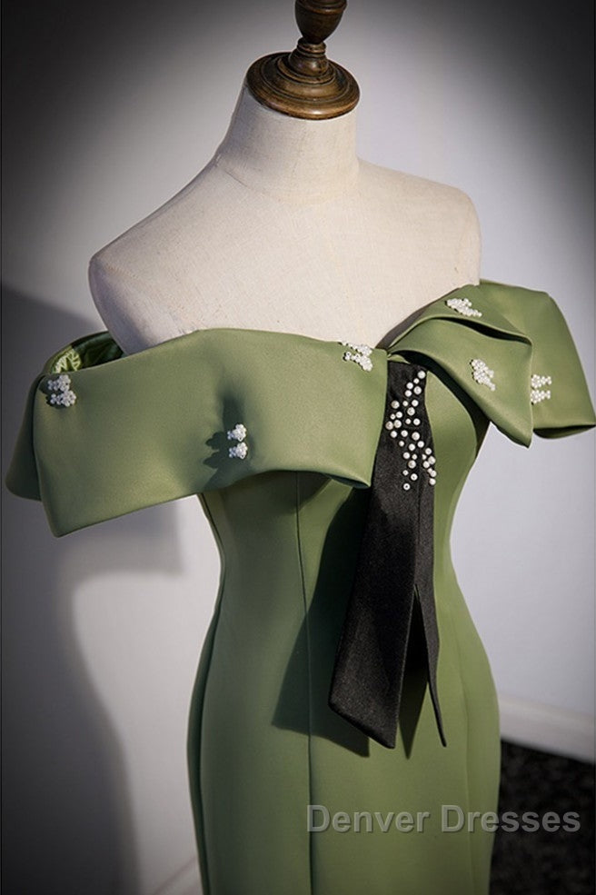 Elegant And Noble Clover Green Off The Shoulder Sleeveless Fishtail Evening Dress With Clover Green Off The Back Strap And Ground Length Prom Dress