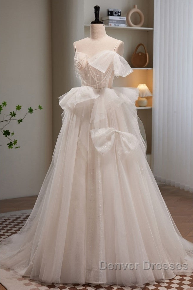 Elegant And Noble Ivory Sleeveless Off Shoulder Beaded Bow Evening Dress Ivory Thin Shoulder Strap Off Back Strap Prom Dress Secondary image