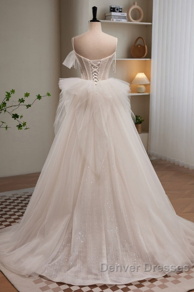 Elegant And Noble Ivory Sleeveless Off Shoulder Beaded Bow Evening Dress Ivory Thin Shoulder Strap Off Back Strap Prom Dress