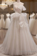 Elegant And Noble Ivory Sleeveless Off Shoulder Beaded Bow Evening Dress Ivory Thin Shoulder Strap Off Back Strap Prom Dress
