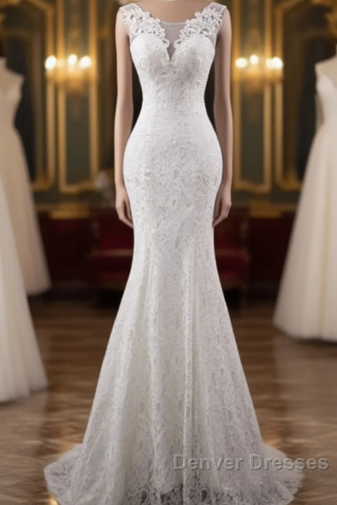 Elegant And Noble Lace Sleeveless Speaker/Mermaid And Floor Length Wedding Dress Main image
