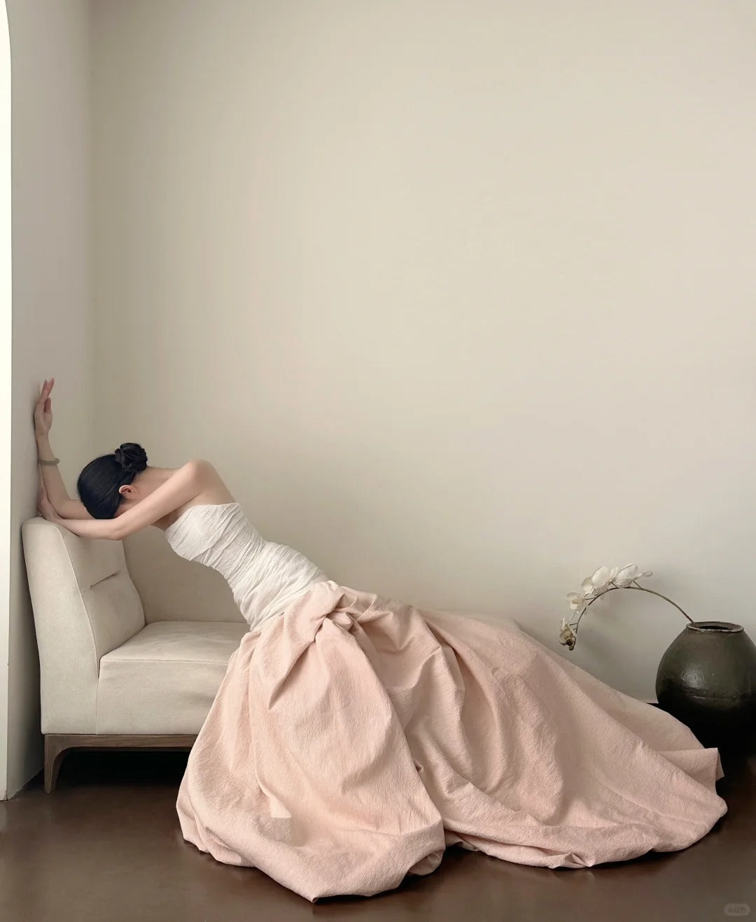 Elegant And Retro Pink And White Irregular Tulle Long Prom Dress Evening Dress Wedding DressP4026 Secondary image