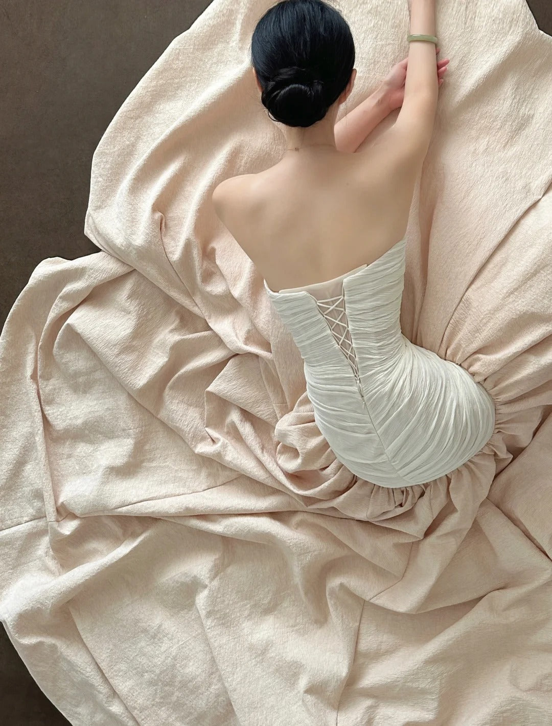 Elegant And Retro Pink And White Irregular Tulle Long Prom Dress Evening Dress Wedding DressP4026 Main image