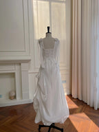 Elegant And Simple White Bud Square Neck Suspender Satin Prom Dress Evening Dress Bridesmaid Dress