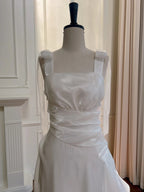 Elegant And Simple White Bud Square Neck Suspender Satin Prom Dress Evening Dress Bridesmaid Dress