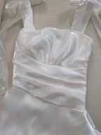 Elegant And Simple White Bud Square Neck Suspender Satin Prom Dress Evening Dress Bridesmaid Dress