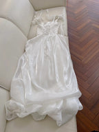 Elegant And Simple White Bud Square Neck Suspender Satin Prom Dress Evening Dress Bridesmaid Dress
