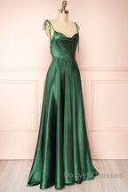 Elegant Backless Green Satin Long Prom Dress, Backless Green Formal Graduation Evening Dress
