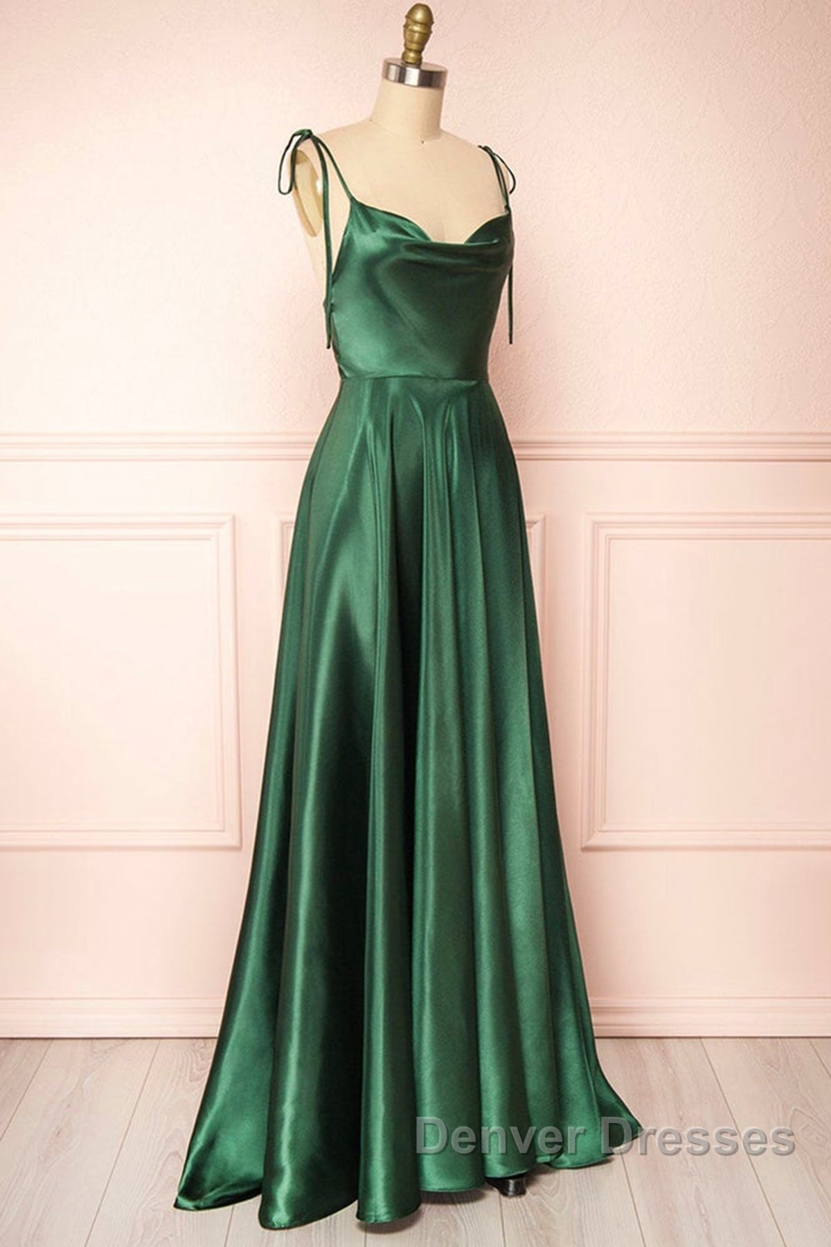 Elegant Backless Green Satin Long Prom Dress, Backless Green Formal Graduation Evening Dress