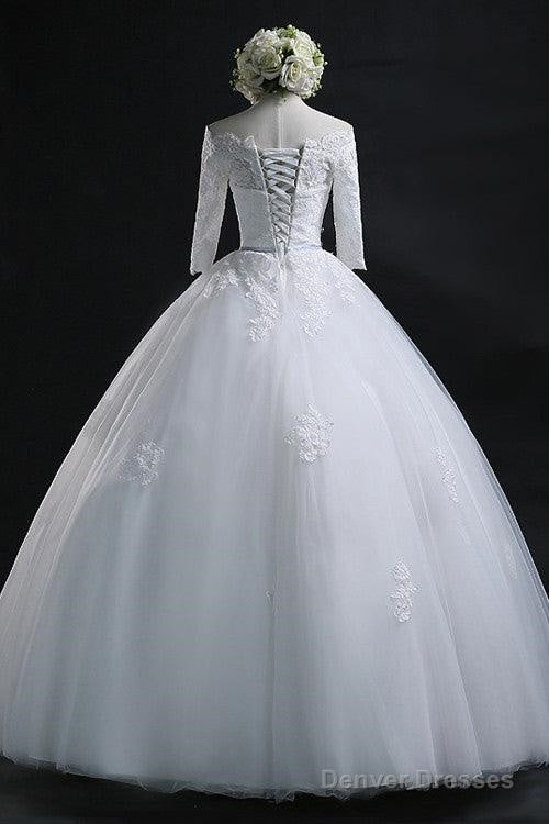 Elegant Ball Gown Bateau Long Tulle Wedding Dress With Lace