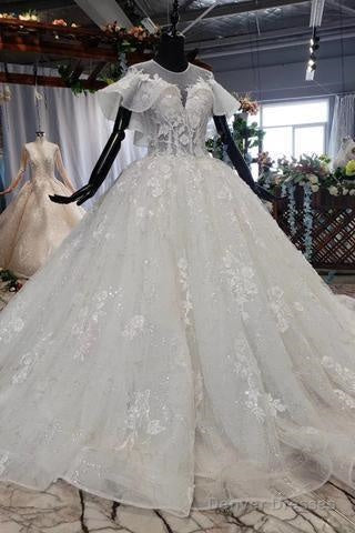 Elegant Ball Gown Big Wedding Dresses, Appliques Bridal Dress With Short Sleeves Secondary image