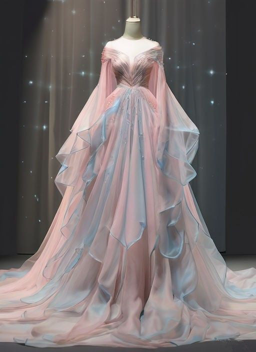 Elegant Ball Gown Off The Shoulder Pink Chiffon Long Prom Dress Evening Dress Main image