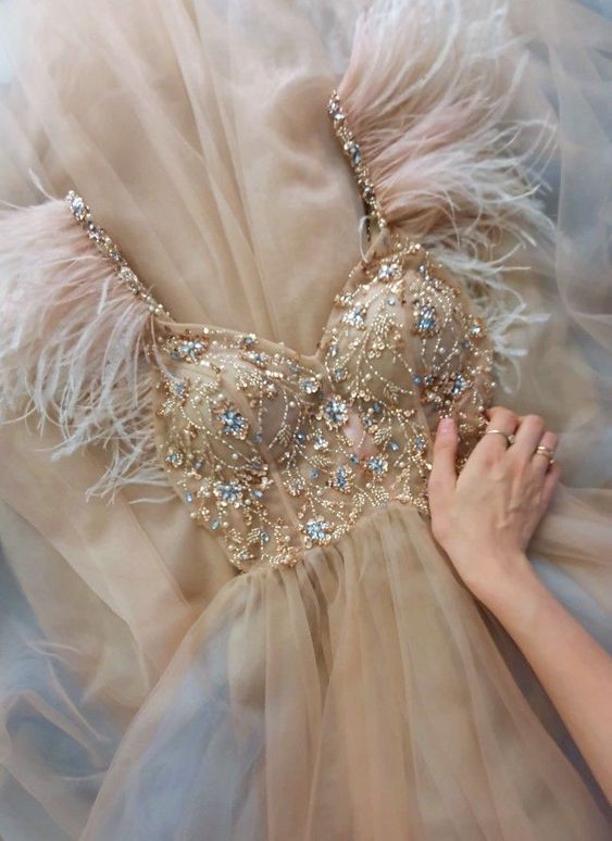Champagne Gold Gorgeous Elegant Sparkling Exquisite Beaded Long Elegant Tulle Formal Prom Dress Evening Gown Party Dress