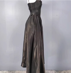 Elegant Black A-Line Spaghetti Strap Satin Long Prom Dress Evening Dress